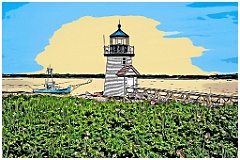 Beach Roses by Natucket Island Lighthouse - Digital Painting